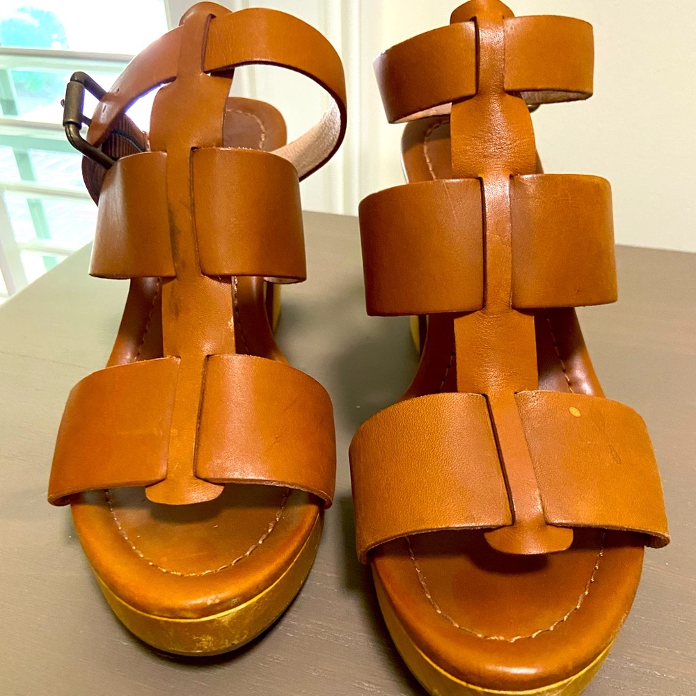 Madewell leather wooden platform, size 6.5
